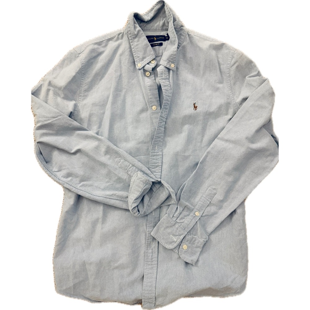 Polo Ralph Lauren Womens Light Blue Oxford Button Down Shirt custom Fit Cotton